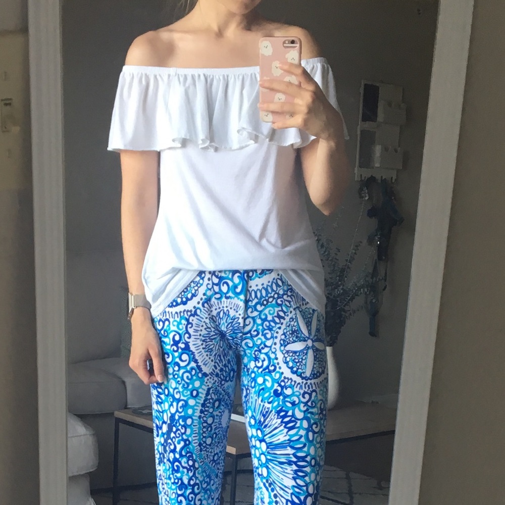 White off-the-shoulder Lilly Pulitzer ruffle top